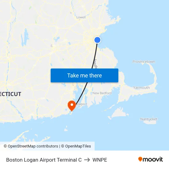 Boston Logan Airport Terminal C to WNPE map