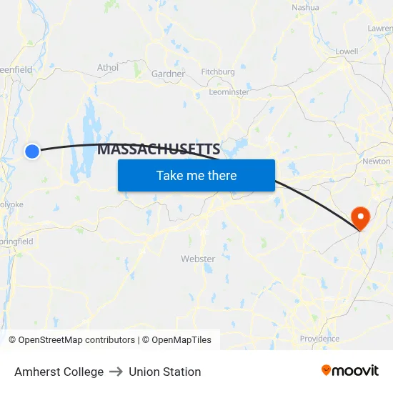 Amherst College to Union Station map