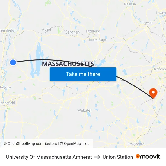 University Of Massachusetts Amherst to Union Station map