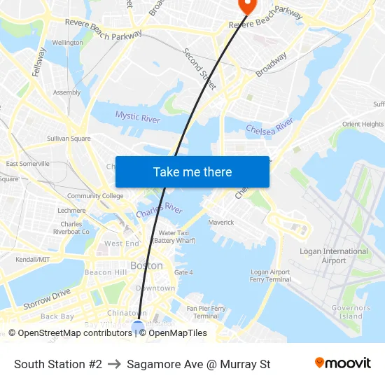South Station #2 to Sagamore Ave @ Murray St map