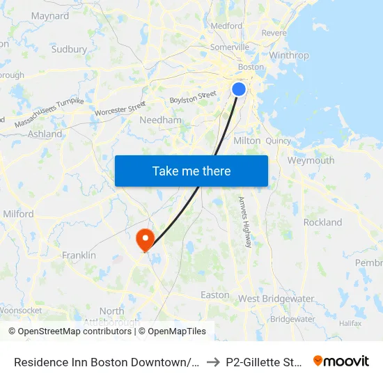 Residence Inn Boston Downtown/South End to P2-Gillette Stadium map