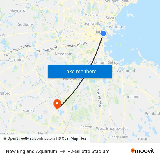 New England Aquarium to P2-Gillette Stadium map
