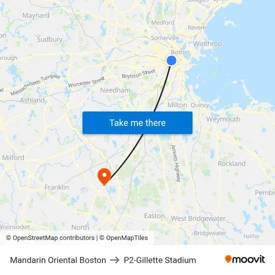 Mandarin Oriental Boston to P2-Gillette Stadium map