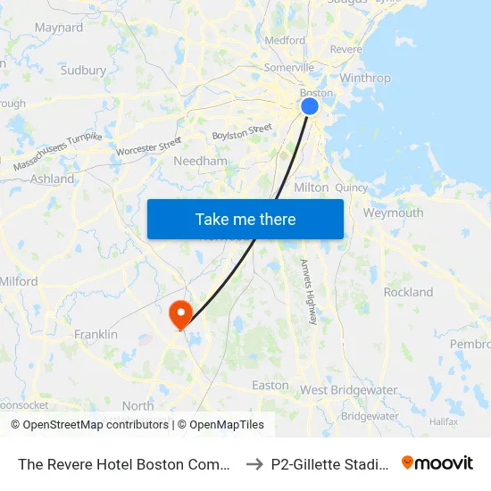 The Revere Hotel Boston Common to P2-Gillette Stadium map