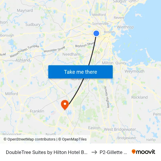DoubleTree Suites by Hilton Hotel Boston - Cambridge to P2-Gillette Stadium map