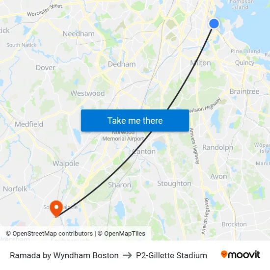 Ramada by Wyndham Boston to P2-Gillette Stadium map