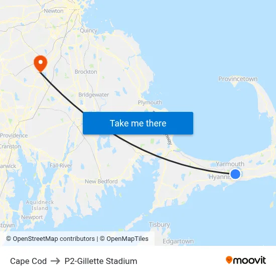 Cape Cod to P2-Gillette Stadium map