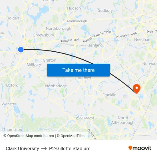 Clark University to P2-Gillette Stadium map