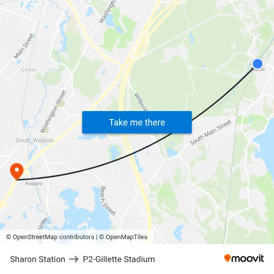 Sharon Station to P2-Gillette Stadium map