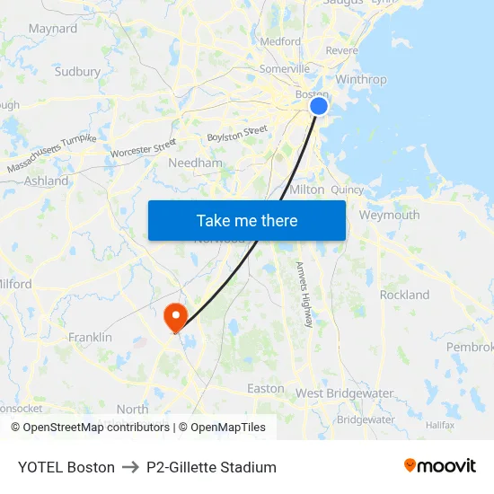YOTEL Boston to P2-Gillette Stadium map