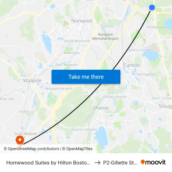 Homewood Suites by Hilton Boston Canton MA to P2-Gillette Stadium map