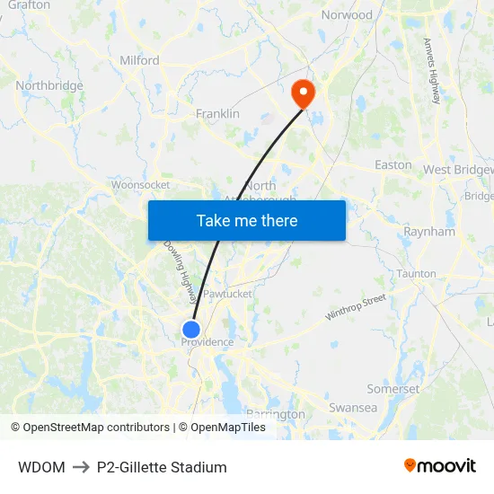WDOM to P2-Gillette Stadium map
