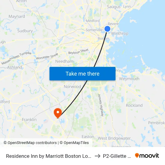 Residence Inn by Marriott Boston Logan Airport Chelsea to P2-Gillette Stadium map