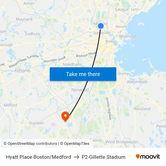 Hyatt Place Boston/Medford to P2-Gillette Stadium map