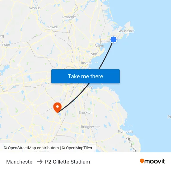Manchester to P2-Gillette Stadium map