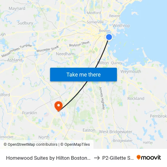 Homewood Suites by Hilton Boston Seaport District to P2-Gillette Stadium map