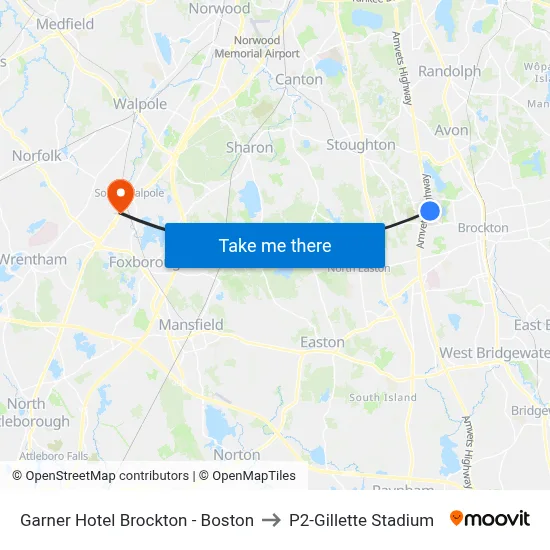 Garner Hotel Brockton - Boston to P2-Gillette Stadium map