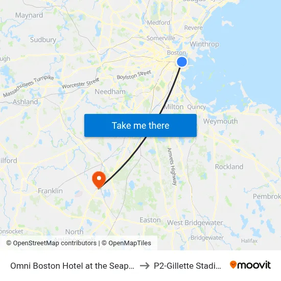 Omni Boston Hotel at the Seaport to P2-Gillette Stadium map