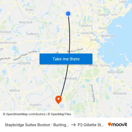 Staybridge Suites Boston - Burlington by Ihg to P2-Gillette Stadium map