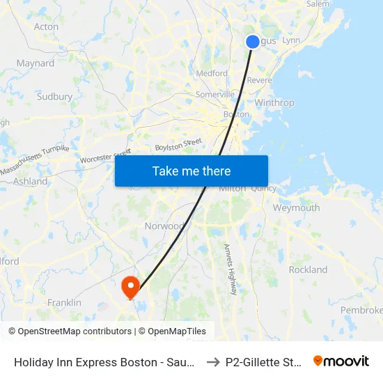 Holiday Inn Express Boston - Saugus by IHG to P2-Gillette Stadium map