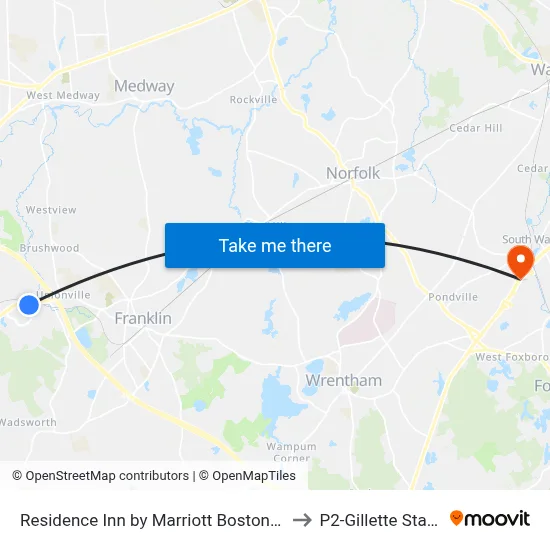 Residence Inn by Marriott Boston Franklin to P2-Gillette Stadium map