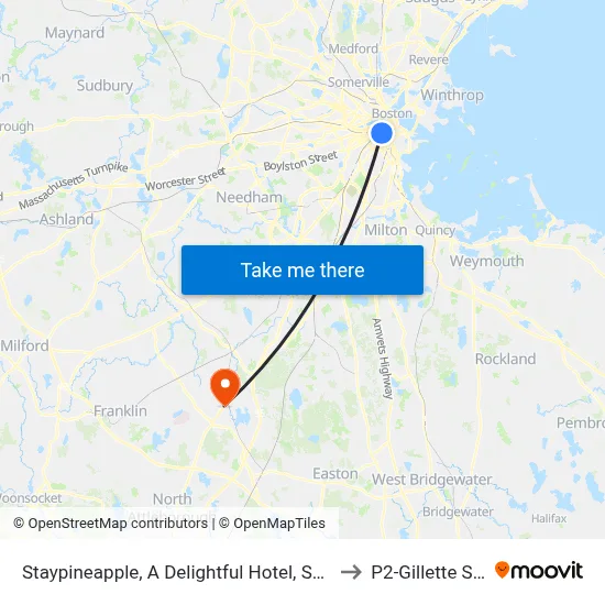 Staypineapple, A Delightful Hotel, South End, Boston to P2-Gillette Stadium map