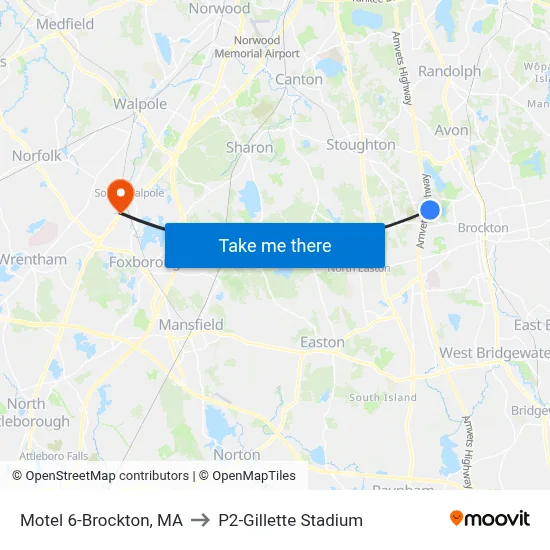Motel 6-Brockton, MA to P2-Gillette Stadium map