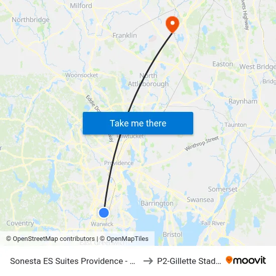Sonesta ES Suites Providence - Airport, 500 Kilvert St to P2-Gillette Stadium map