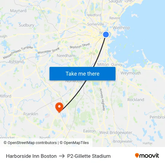 Harborside Inn Boston, 185 State St to P2-Gillette Stadium map