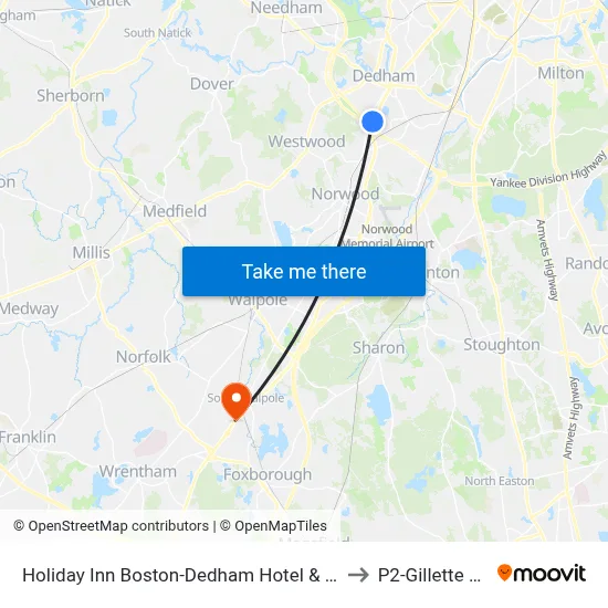Holiday Inn Boston-Dedham Hotel & Conference Center, 55 Ariadne Rd to P2-Gillette Stadium map