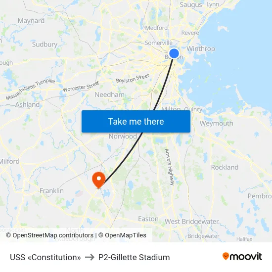 USS «Constitution» to P2-Gillette Stadium map