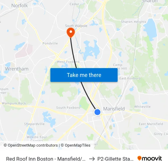 Red Roof Inn Boston - Mansfield/Foxboro to P2-Gillette Stadium map