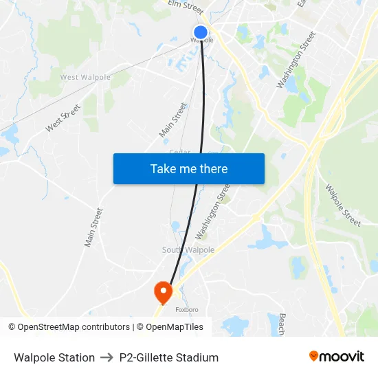Walpole Station to P2-Gillette Stadium map