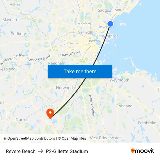 Revere Beach to P2-Gillette Stadium map