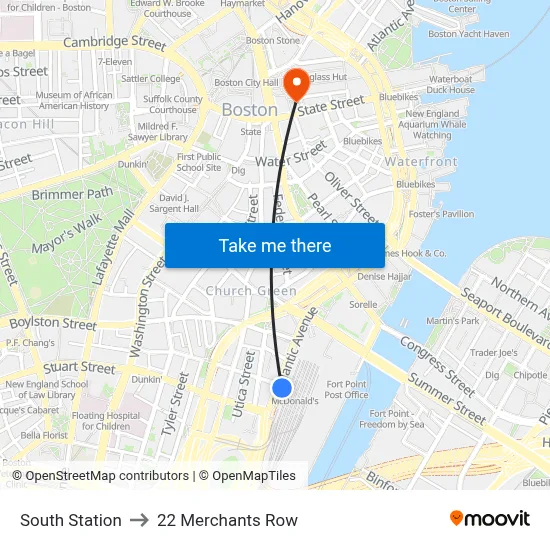 South Station to 22 Merchants Row map
