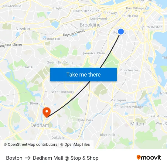 Boston to Dedham Mall @ Stop & Shop map
