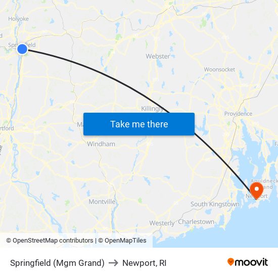 Springfield (Mgm Grand) to Newport, RI map