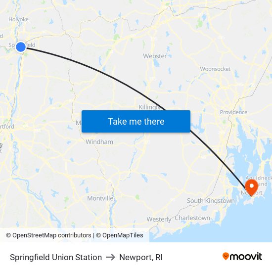 Springfield Union Station to Newport, RI map