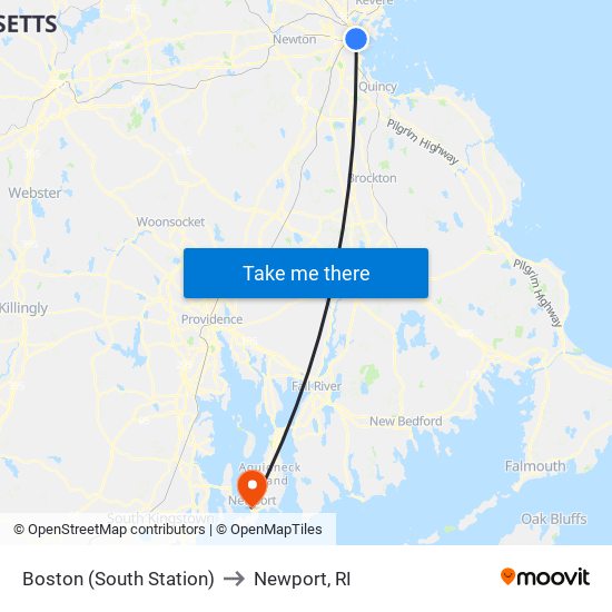 Boston (South Station) to Newport, RI map