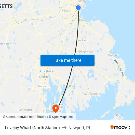 Lovejoy Wharf (North Station) to Newport, RI map
