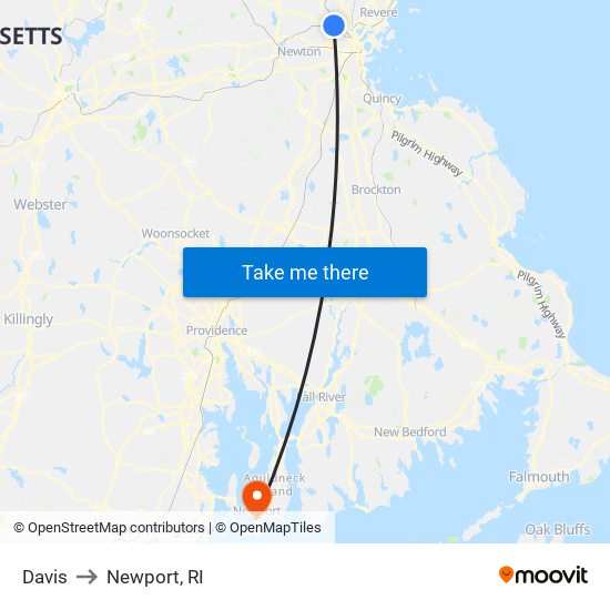 Davis to Newport, RI map
