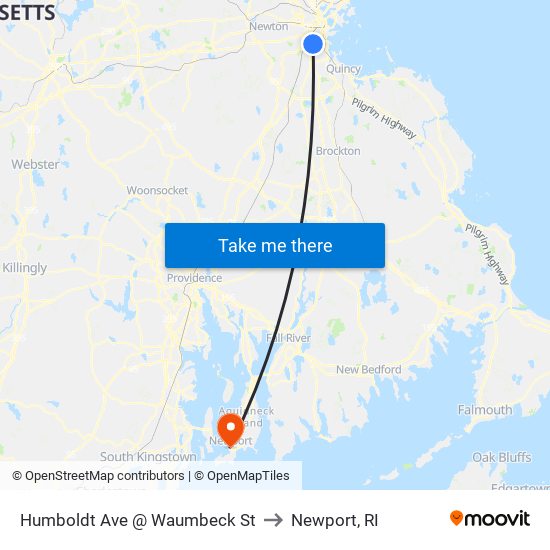 Humboldt Ave @ Waumbeck St to Newport, RI map