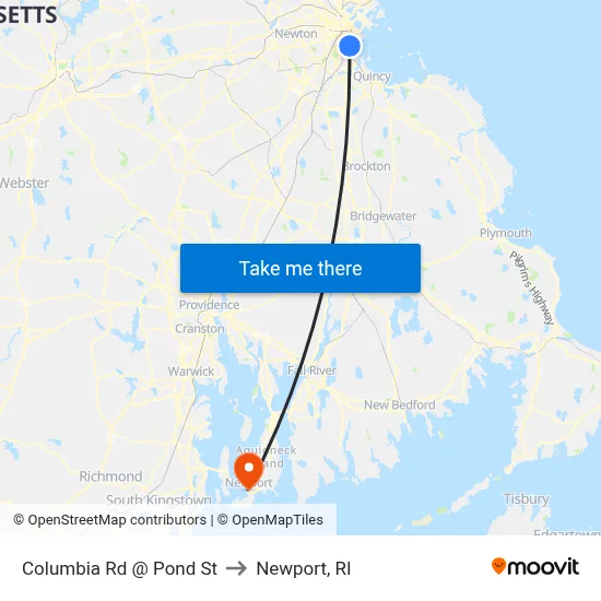 Columbia Rd @ Pond St to Newport, RI map