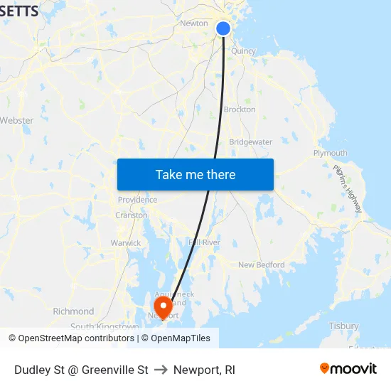 Dudley St @ Greenville St to Newport, RI map