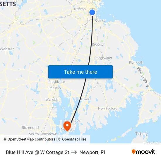 Blue Hill Ave @ W Cottage St to Newport, RI map