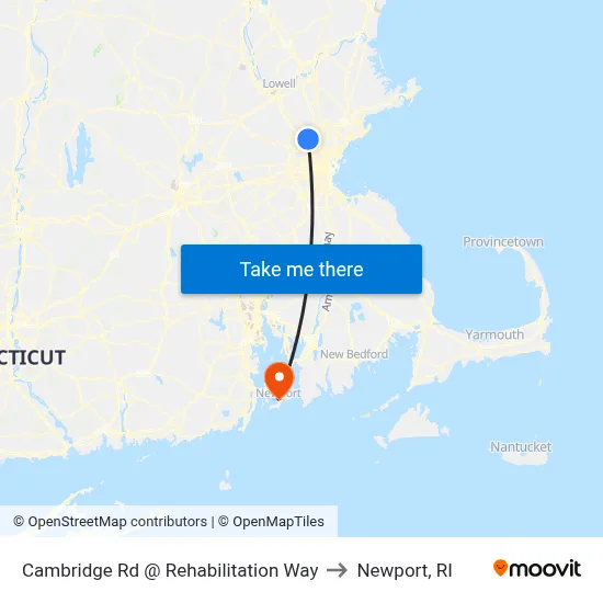 Cambridge Rd @ Rehabilitation Way to Newport, RI map