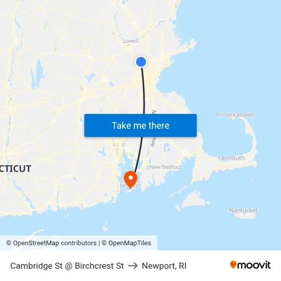 Cambridge St @ Birchcrest St to Newport, RI map