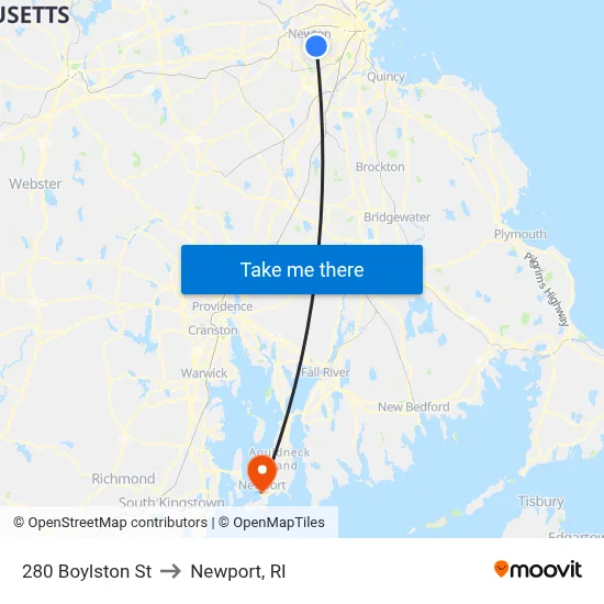 280 Boylston St to Newport, RI map