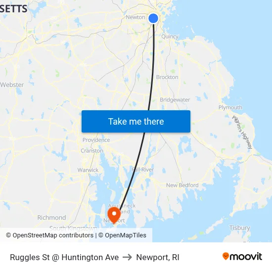 Ruggles St @ Huntington Ave to Newport, RI map