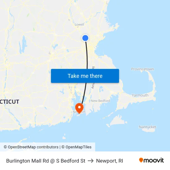 Burlington Mall Rd @ S Bedford St to Newport, RI map
